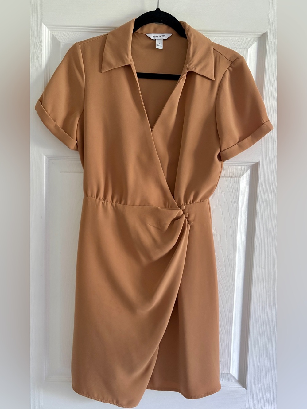 Nine West Camel Wrap-Front Midi Dress